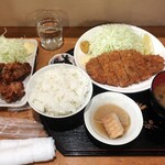 めんこいな - 料理写真:・「とんかつ定食＋鶏唐揚げ(¥800＋¥500)」