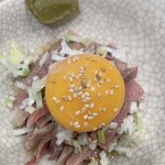 もつ焼 かど - レバ刺し塩ユッケ