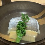 日本料理FUJI - ◯泳がせシリーズ　えぼ鯛の腕物　焼津産鰹節の1番出汁、新筍、一年寝かしじゃがいもの揚げ饅頭と共に