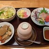 割烹 川松 - (左上から)サラダ、お新香、お造り、煮物、茶碗蒸し