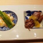 新橋 天鮨 - うるいの明太子和え、蛍烏賊