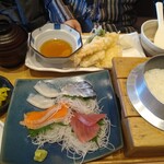 Tsukiji Shokudou Genchan - 刺身盛りと天ぷら御膳
