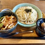 森メシ - ミニ海老かき揚げ丼と手打ちうどん冷