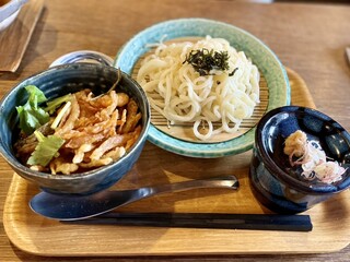 Mori Meshi - ミニ海老かき揚げ丼と手打ちうどん冷