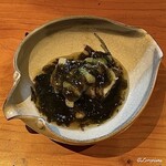 h Homura - 鮟鱇の肝の蓮根の挿み揚げ生海苔餡