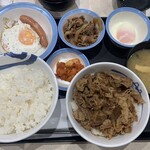 松屋 - 朝定食に牛丼とキムチプラス