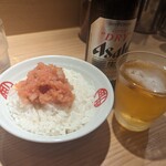 田中そば店 - 明太子ごはんとビアーをオーダー