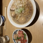 Kitakata Shokudou - 煮玉子醤油+天然大ﾄﾛ漬け丼