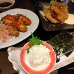 Hiroshima Setouchi Ryourizassou An - 牡蠣チリソース、牡蠣フライ、湯葉刺し