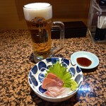 嘉文 - 嘉文セットの刺身と生ビール