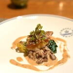 アランチャ - 鯛の鱗焼き蛍イカのバーニャカウダソース