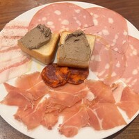 OSTERIA CHOUZETSU TOKYO - お通し盛り合わせ
                    生ハム、モルタデッラ、グアンチャーレ、げんさん牛レバーパテ、サラミ、イベリコ豚