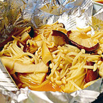 Grilled Kingfish in foil/Grilled shimeji mushrooms/Grilled enoki mushrooms in foil