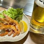 錦わらい - 海老の唐揚げとビール❗️