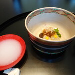 京都 吉兆 - 白酒と伊勢海老、菜の花の酢の物とジュレ