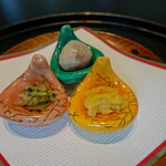 京都 吉兆 - からすみ餅、水菜、わけぎ