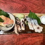 Kiharu No Gomasabaya - 左からごま鯖/炙り/泳ぎ鯖刺し