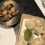 だい人 - 牡蠣の昆布焼きと白子の天ぷら