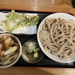手打うどん 福助 - ざるうどん中と肉汁、山菜盛り合わせ天ぷらで1,150円