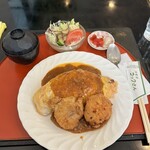 Youshokuya Kokkusan - オムライス+クリームコロッケ+豚ヒレカツ