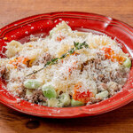 Caciopepe-style lamb and broad bean farfalle