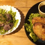 Kikka - 砂肝葱塩だれ　＆　魚のコロッケ