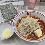 蒙古タンメン中本 - 北極ラーメン(スペシャル超固め、スープ少なめ)、バター、背脂、のり、粉チーズ