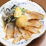 Seared Noto blowfish with kelp and seasoned ponzu sauce