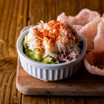 Snow crab guacamole with crispy shrimp