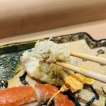 新日本料理おぶね - ▫︎越前がに(本ずわい蟹)
      →追い鰹したホイップクリームにキャビア②