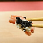 新日本料理おぶね - ▫︎越前がに(本ずわい蟹)
      →追い鰹したホイップクリームにキャビア③