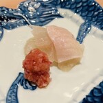 新日本料理おぶね - ▫︎ヒラメを昆布〆した刺身
      →鬼おろし