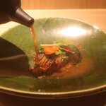 RISTORANTE IL NODO - 小坪漁港の平目 ジャガイモ 人参 ブイヤベースの仕上げ