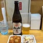 味噌麺処 花道庵 - アサヒスーパードライ 中瓶(500ml) 550円 ※おつまみ付き、チンピラ玉子 200円
            2024年3月4日