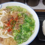 立ち食いうどん 味沢 - ぼっかけうどん　おにぎり(明太子)