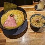 麺屋 貝夢 - 牡蠣らぁ麺貝だし飯セット∶1120円＋大盛150円