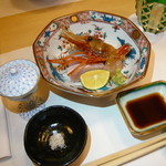 赤坂 詠月 - ４．お造り（平目・鰤・ぼたん海老・雲丹）　2014.1.20