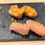 Sushi Sake Sakana Sugitama - 海のフォアグラ 雲丹バター＋飲めるサーモン