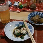 Chidori - 生ビ、新鮮なタラの白子、大根と牛筋の煮込み