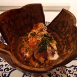 エクアトゥール - 金目鯛と白子の和え物 カラスミ掛け