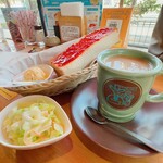 コメダ珈琲店 - 山食パン（いちごジャム）、たまごペースト、コールスロー、アメリカンコーヒー