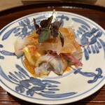 京味 もと井 - アオリイカソーメン　甘夏　コチジャンと自家製ドレッシング