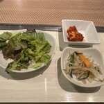 焼肉・韓国料理 KollaBo - 【2024.3.5(火)】日替わりランチ（火）「石焼ビビンバ定食（並盛）1,000円→900円」の野菜サラダ・カクテキ・ナムル