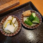 お蕎麦 結 - 結のセット：漬物と蕎麦味噌胡瓜