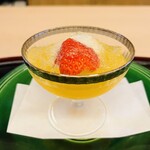 山玄茶 - お楽しみのデザートタイムは和と洋(o^∀^o)大将が自ら早く来て作ってくださっているオレンジジュレと檸檬シャーベット。今が旬の苺は｢さがほのか｣。