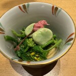 Tsukiji Bunkajin - 先付…空豆、菜の花のお浸し