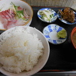 もみじや - ８５０えん『かんぱち刺身定食』2014.1