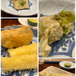 杢兵衛 - アスパラガス　たらのめ　蕗のとう　たけのこ
      フライで、ぐじ　アスパラ根っこ