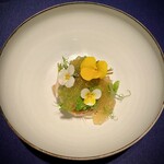 abysse - ふわふわ毛蟹に同じくフワトロあん肝、鰹のジュレでぜ〜んぶまんまる