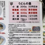 極楽うどん TKU - メニュー(麺量)